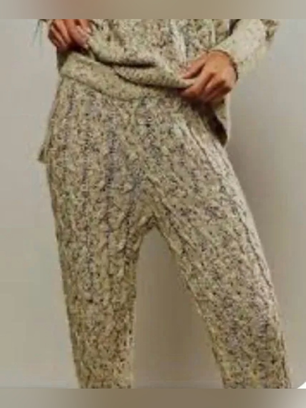 Under the mistletoe Cozy Knit Cable Jogger Pants - Cream Speckle